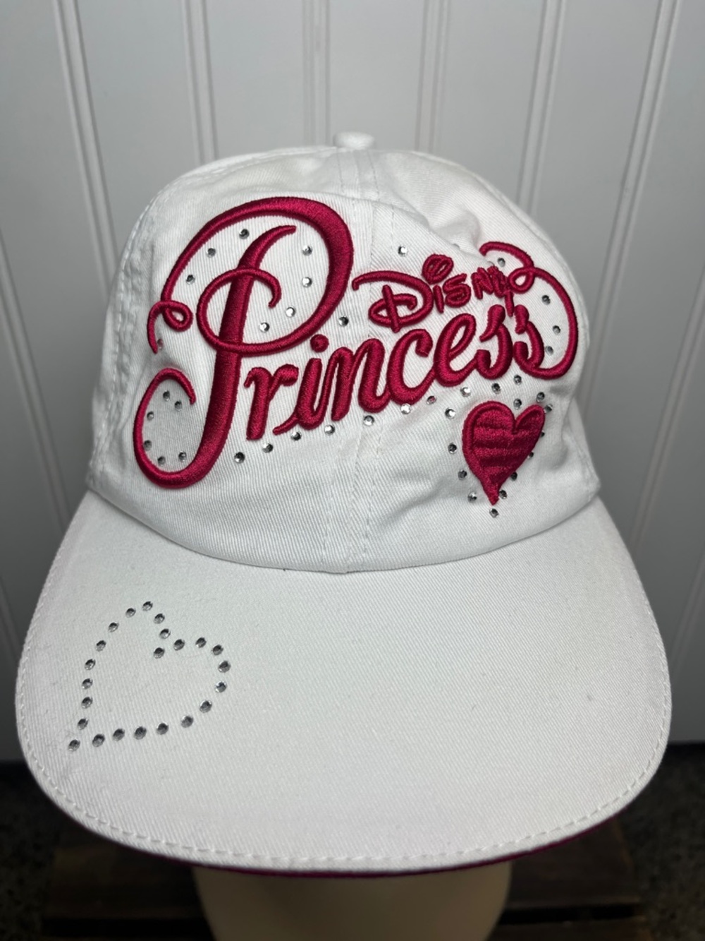 Disney Princess White & Hot Pink Embroidered Baseball Cap with rhinestones gems
